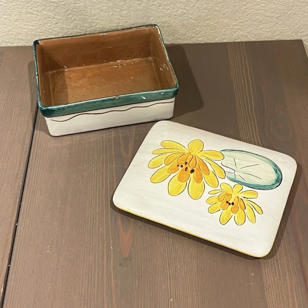 Stangl Terra Rose Pottery Box w/Lid 3762 Water Lilly Flowers USA Folk Art MCM